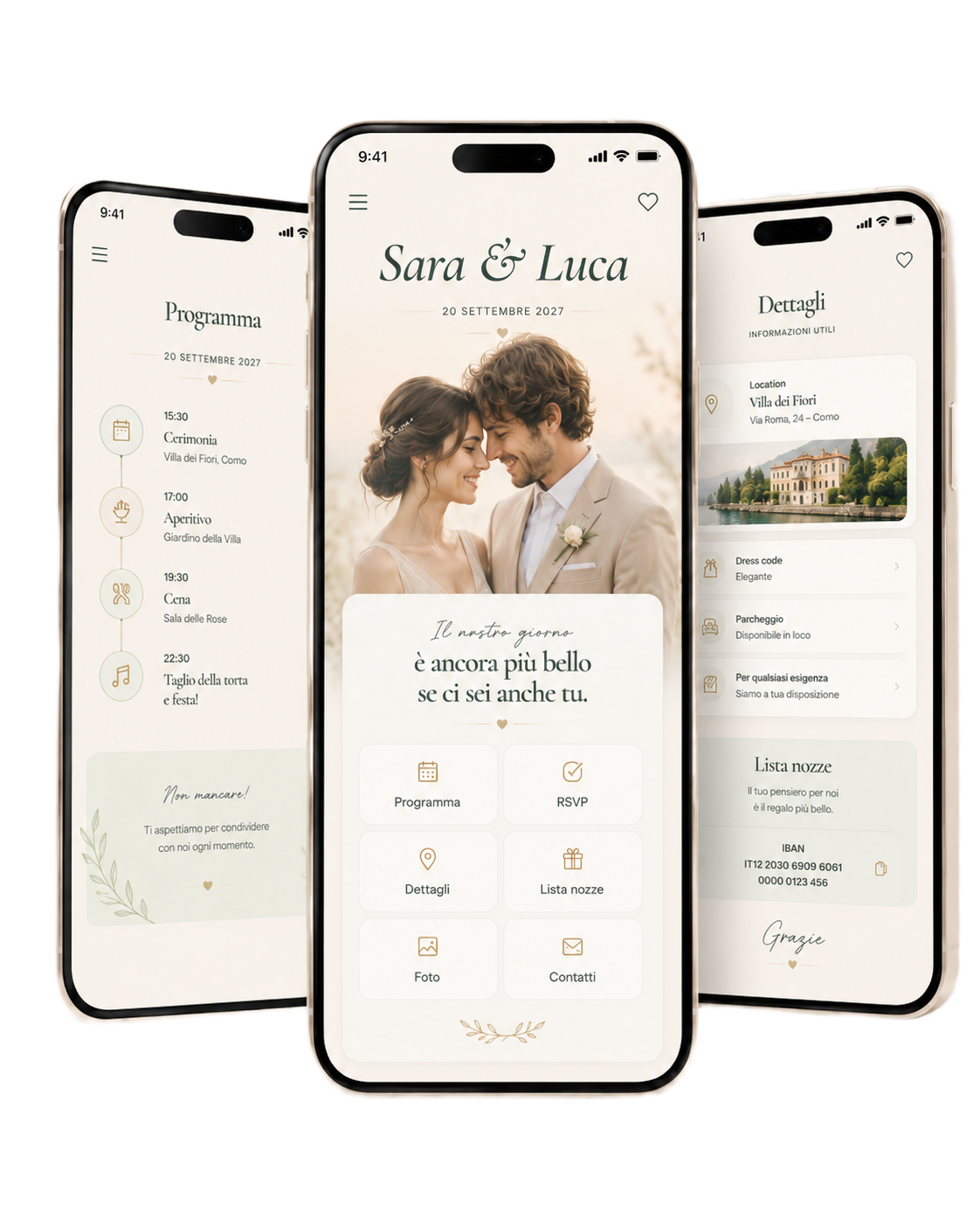 Anteprima mobile del sito matrimonio con programma, dettagli e lista nozze